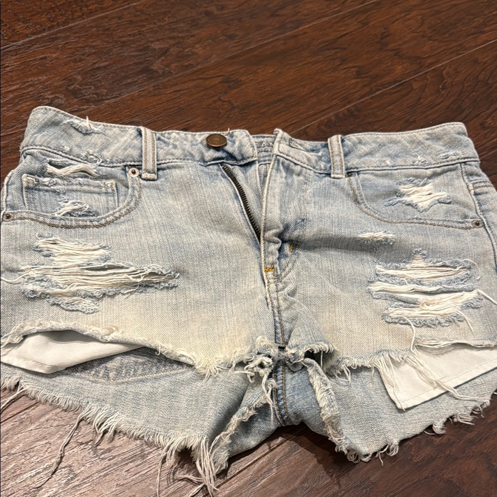 American Eagle Outfitters Light Blue Distressed Jean Shorts